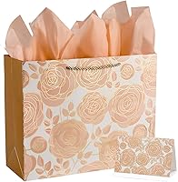 Vista 1 de SUNCOLOR Bolsa de regalo grande de oro rosa de 13 pulgadas con tarjeta y papel de seda