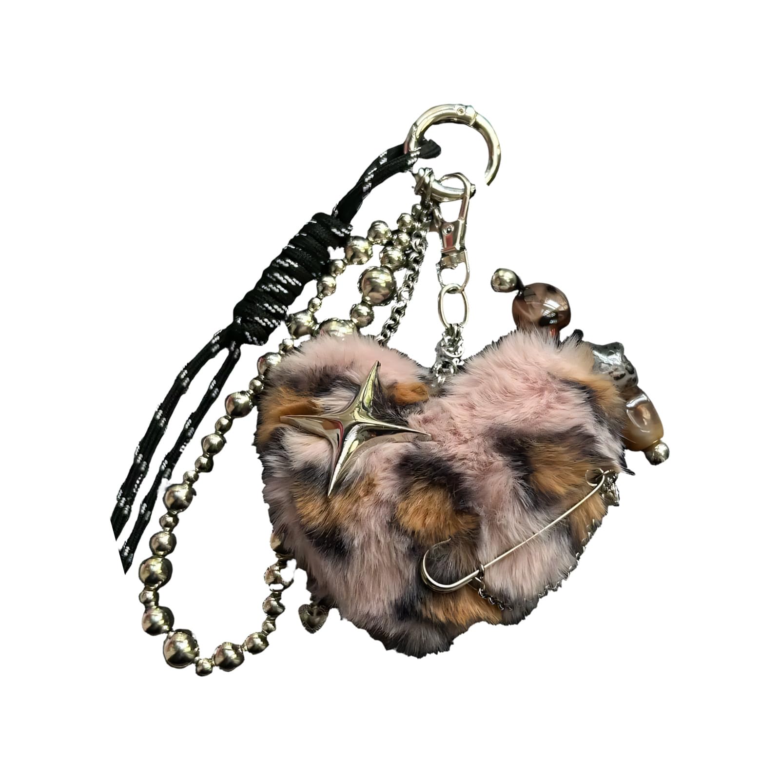 Baodss Subcultures Styles Handmade Soft Plush Heart Shaped Charm with Star Designs Unique Bag Keychain Accessory