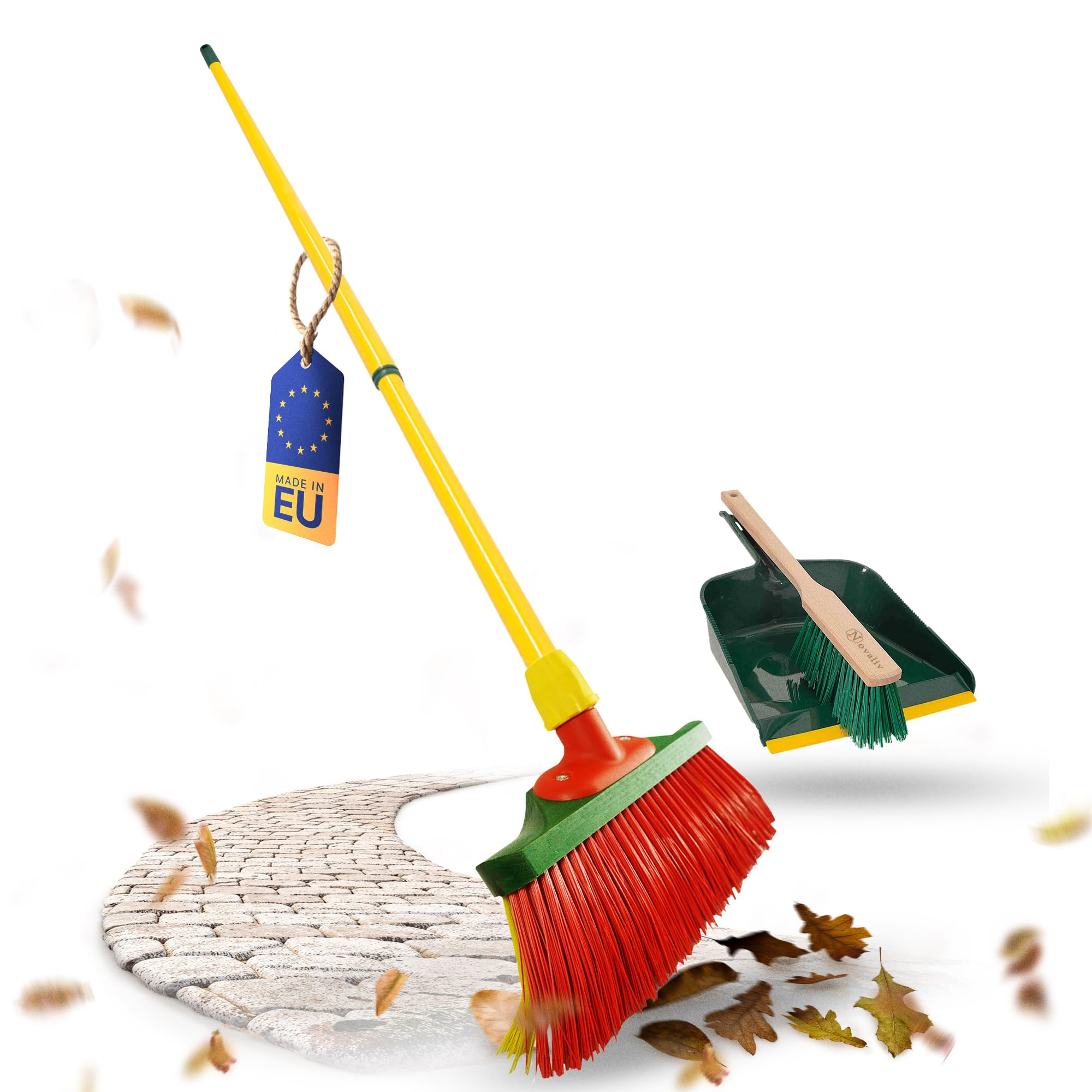 Novaliv - Juego de Escoba para Garra, 30 cm, Madera con Mango telescópico, cerdas curvadas, Escoba de jardín, Escoba para Calle, Escoba recogedora, Amarillo