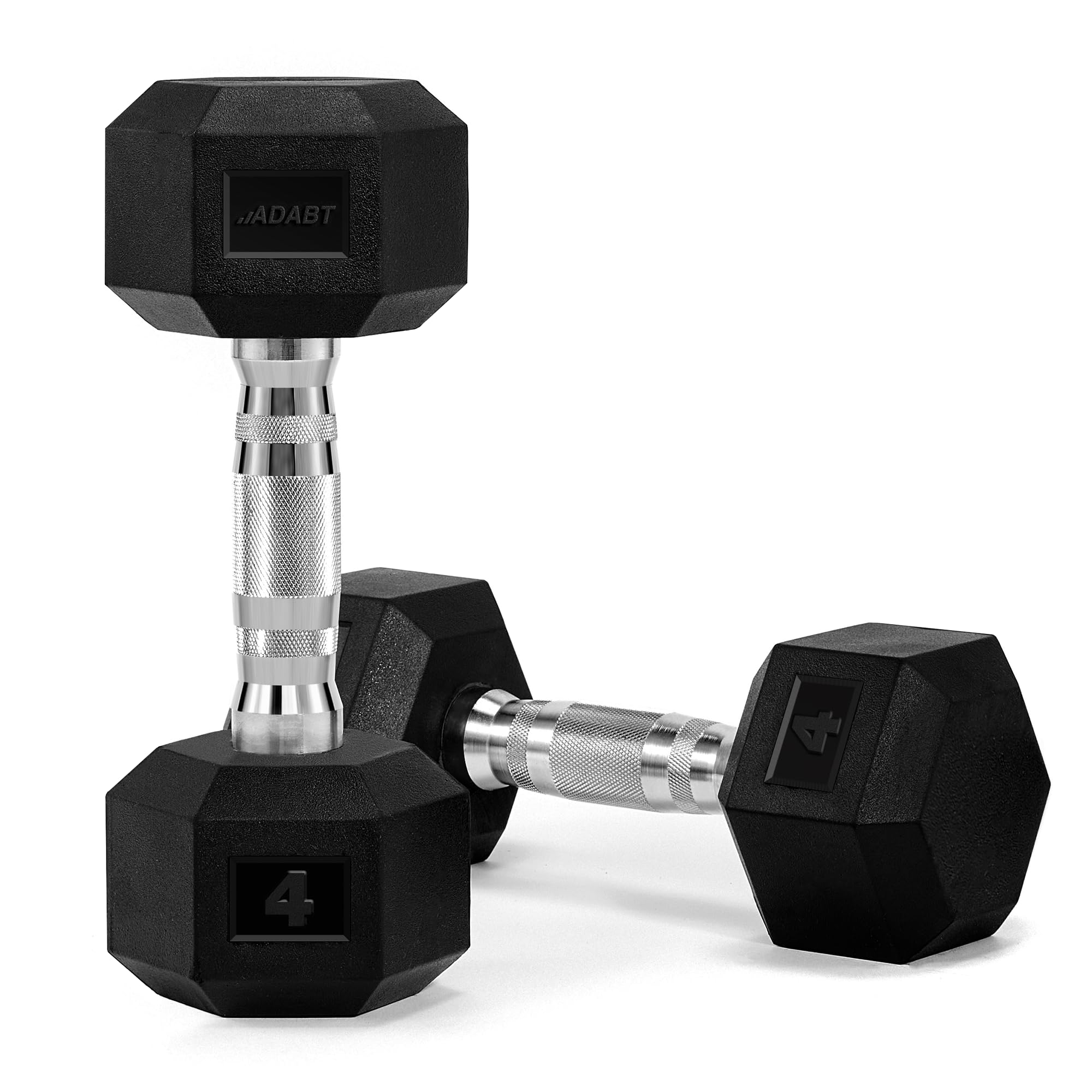 ADABT Hex Dumbbells | Rubber Encased Free Weights with Knurled Steel Handles | Anti-Roll Design | Home Gym, Fitness & Strength Training | 8KG Pair (2 x 4KG)