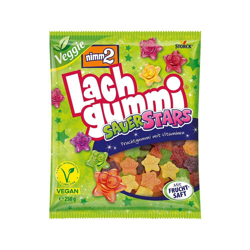 nimm2 Lachgummi SauerStars – 1 x 250 g – Vegane, saure Fruchtgummis mit Fruchtsaft und Vitaminen – Süßigkeit in sechs Geschmacksrichtungen