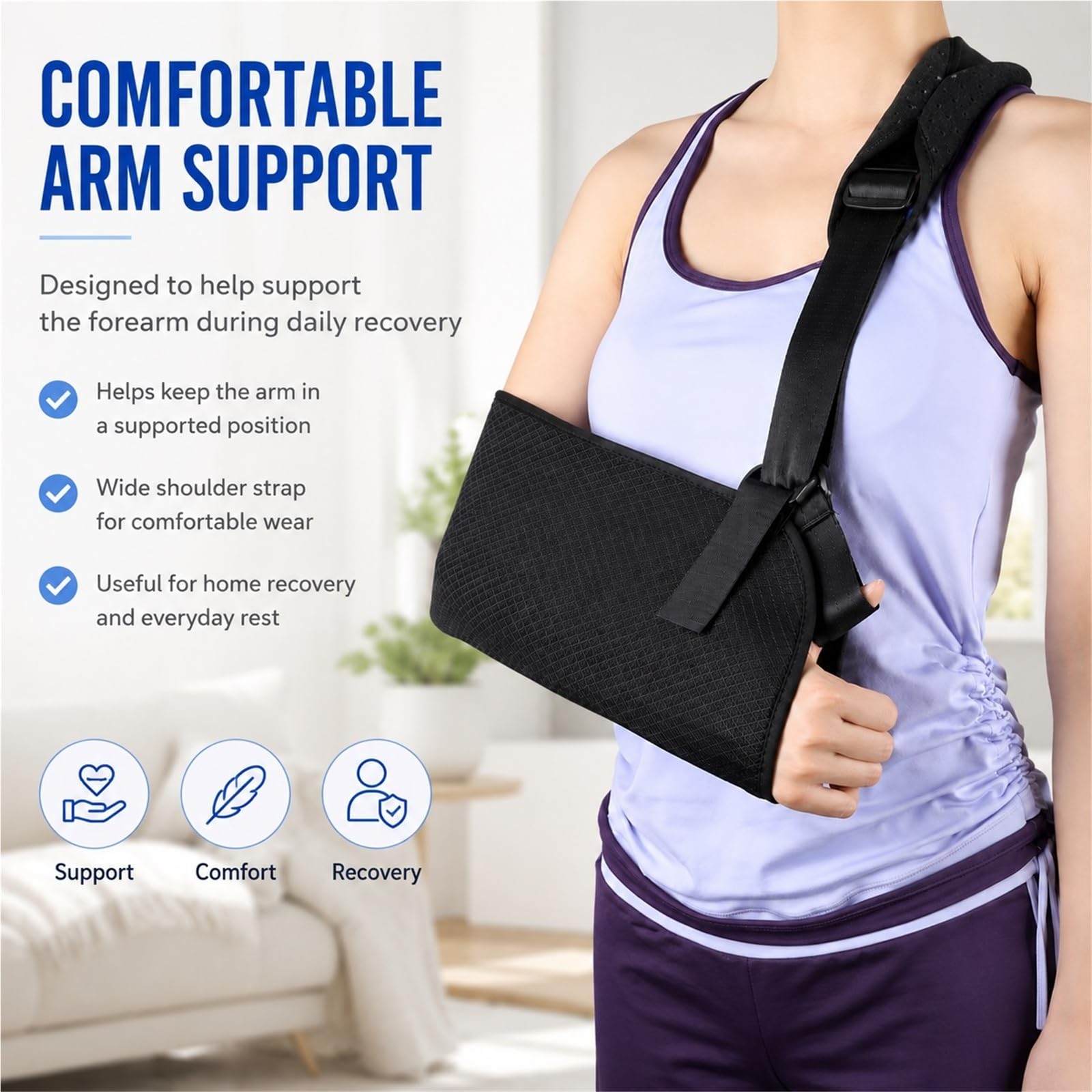 Cabestrillo para Brazo Inmovilizador de Hombro Ajustable Soporte Manguito Rotador Fractura Antebrazo Alivio Dolor Recuperación Postoperatoria Hombre Mujer Universal(L)