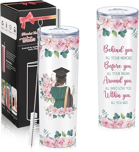 Patelai Vaso de graduación 2024 de 20 onzas, regalo de graduación para ella y él, vaso de viaje con tapa Behind You All Memories Before You All Your