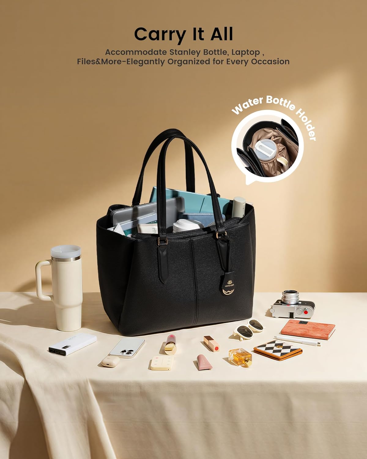 LOVEVOOK Laptop Tote Bag for Women 15.6 In Work Bags with Triple Compartments Large Faux Leather Computer Office Briefcase - Image 5