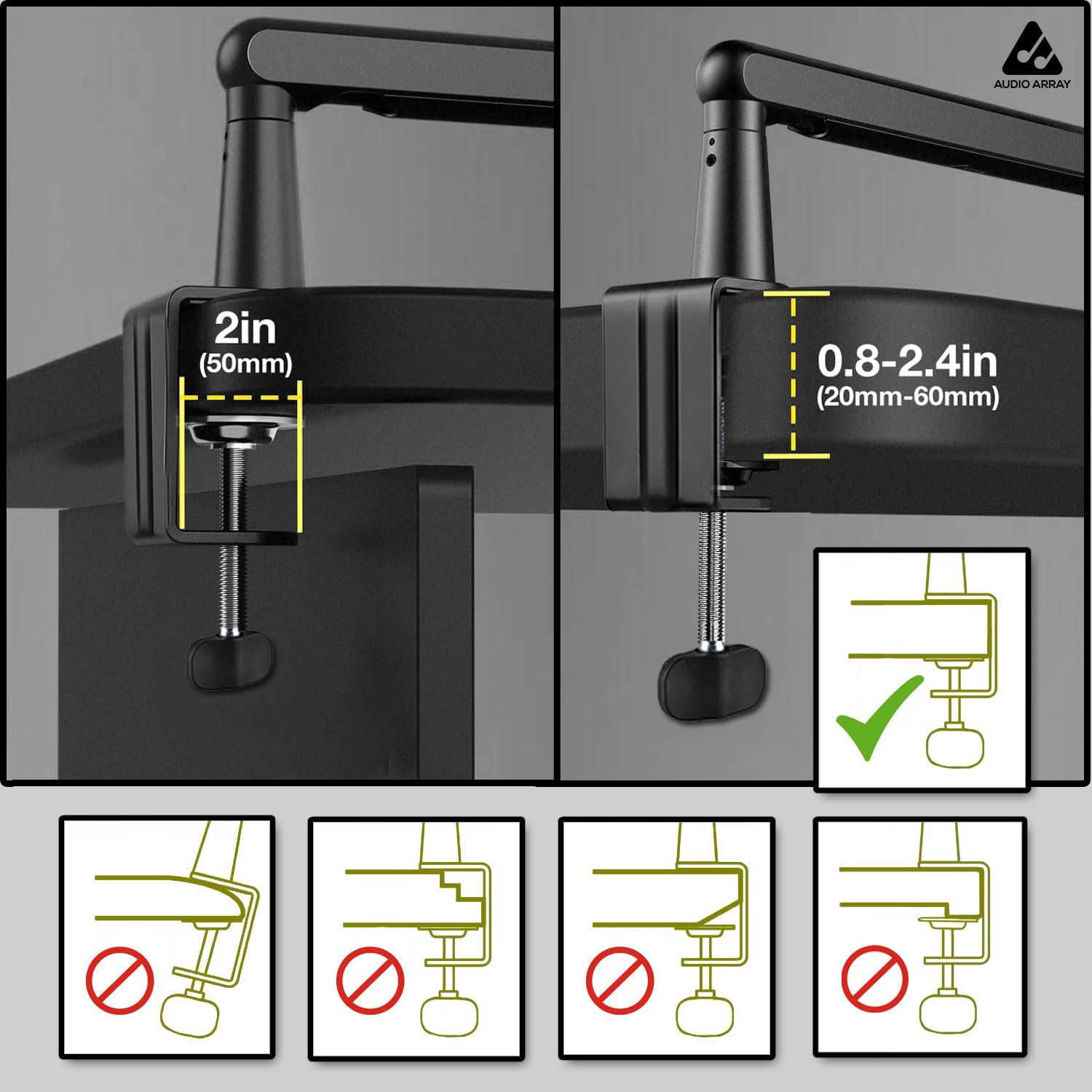 Audio Array AA-19 Microphone Arm Stand | 71cm reach | Premium Metal design with Built-In Cable Management | Flexible height and position adjustments | 2Kg Weight Capacity | 5/8" to 3/8" Screw Adapter