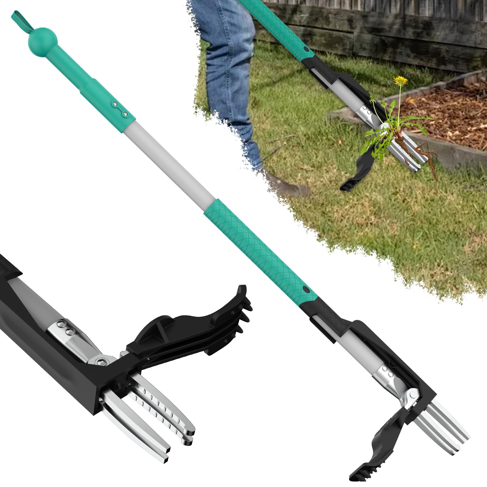 Ergohortus Weed Puller Root Remover, Stand Up Weed Remover Tool with 4 Claws, Heavy Duty Weeding Tools for Garden, Long Handle Weeder Tool without Bending or Kneeling