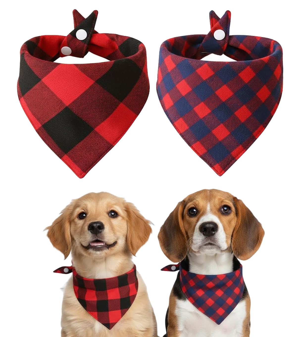 Katzen-Halstuch, kariert, für kleine Hunde, Baumwolle, Welpen-Taschentuch, Büffelkaro, verstellbares Haustier-Bandana mit Druckknopf, Rot