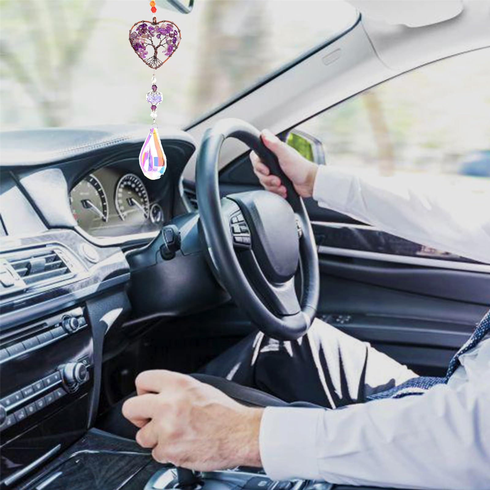33 cm Window Hanging Prism Sun Catcher Amatista Atrapasoles Árbol de La Vida Window Suncatcher Campanilla de Viento Ideal para Ventanas Coches Oficinas y Jardines