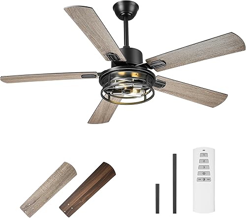 TENGXIN TXCF-BK001 - Ventilador de techo industrial de 52 pulgadas con luz y control remoto, ventilador de techo negro mate con 5 cuchillas