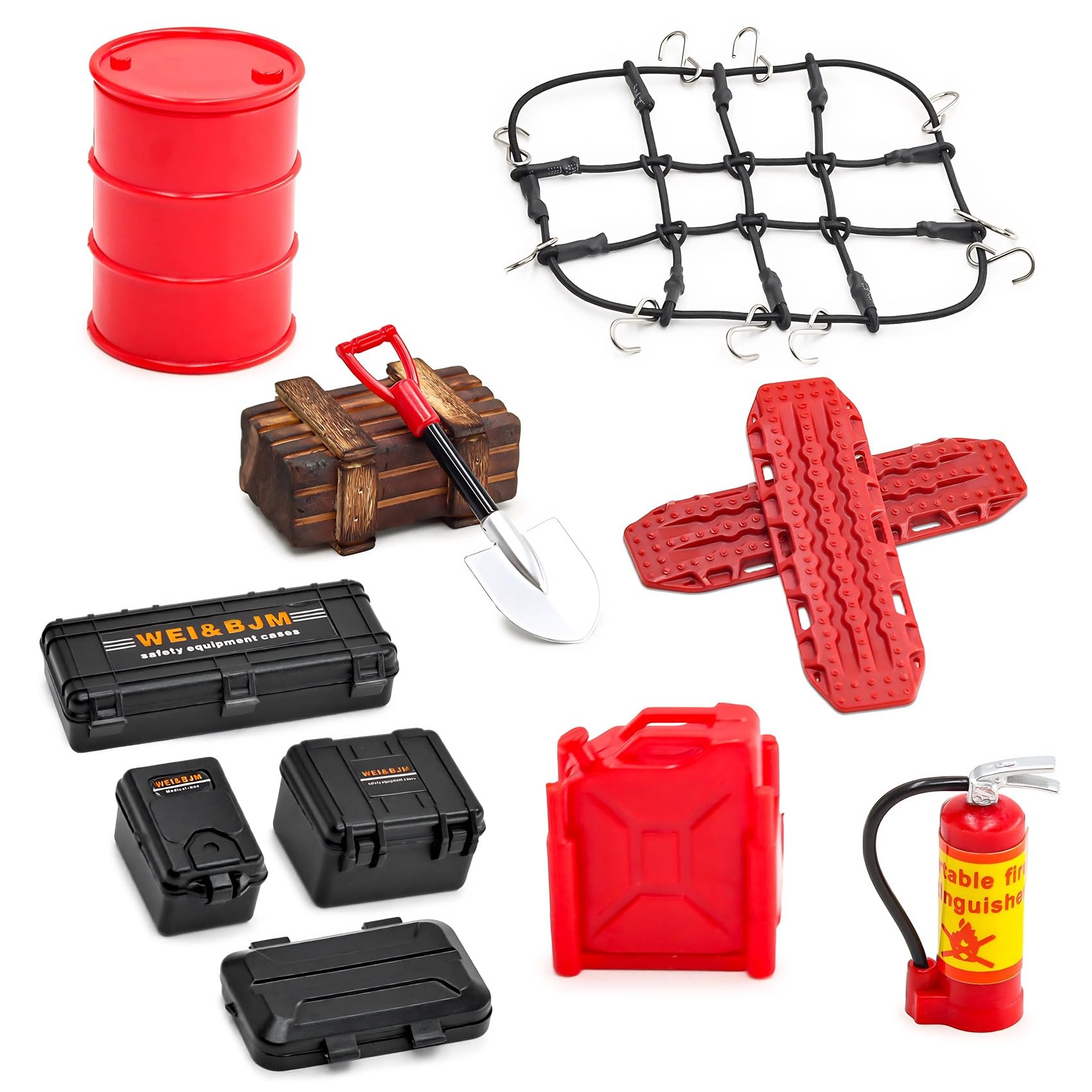 RC Crawler Car Decorazione per tetto 12 in 1, contenitore serbatoio, rete bagagli, pala, per Traxxas Desert Racer Slash Axial 1/18 TRX4M 1/24 SCX24