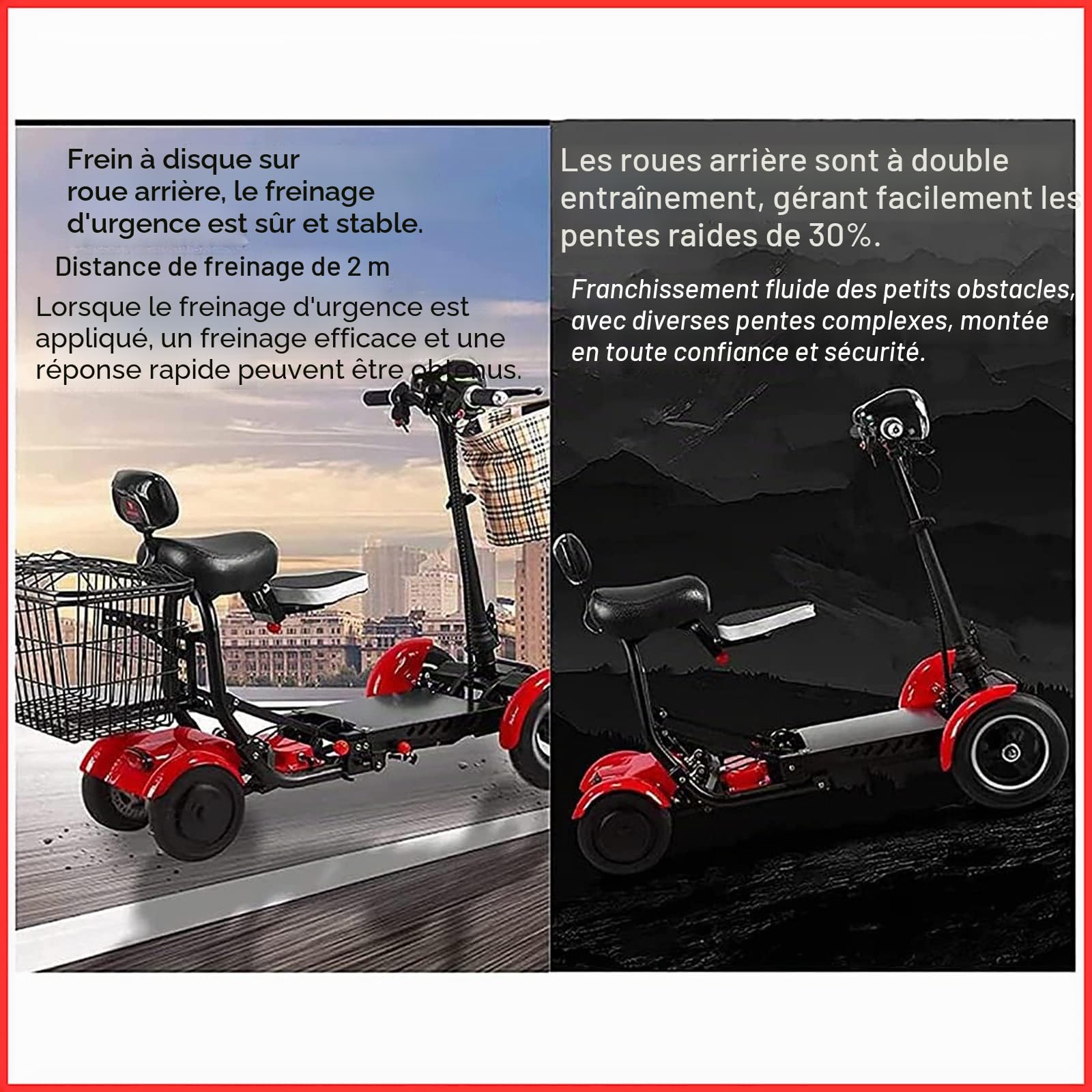 Trottinette LMBXAIP pour personnes âgées, 4 roues pliable, noir, 22 kg, 120 kg max, 20 km d'autonomie, freins à disque, aluminium, style léger, sport