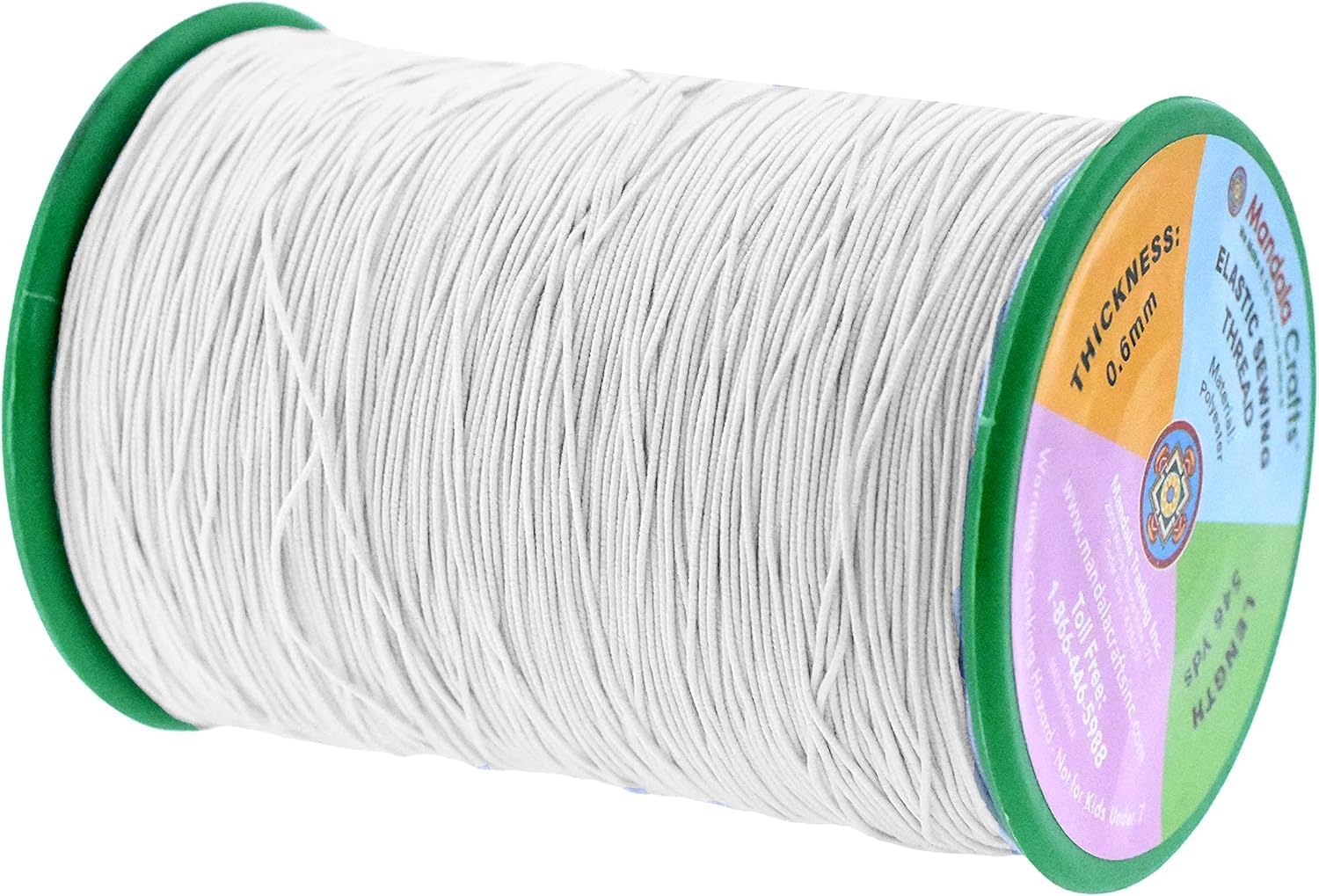 Mandala Crafts Black and White Shirring Elastic Thread for Sewing, Knitting, Smocking, and DIY Crafts - 1092 Yards 0.6mm Fine Thin Stretch Thread for Sewing Machines