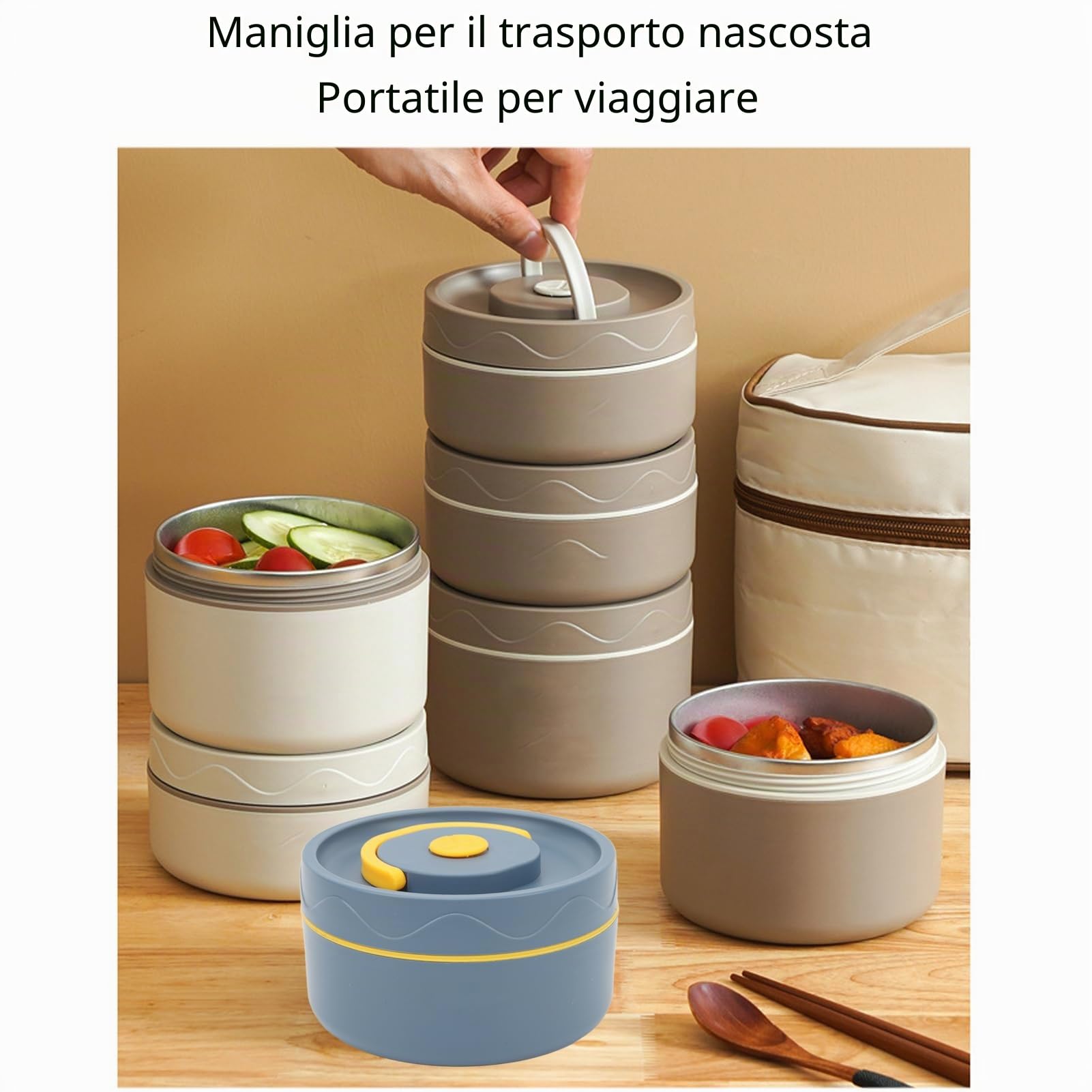 Zerodis Pentola Termica Portatile Contenitore Termico per Pranzo a Forma Rotonda in Acciaio Inossidabile 304 a Doppio Strato da Goditi Pasti Caldi Ovunque (Stile forno a