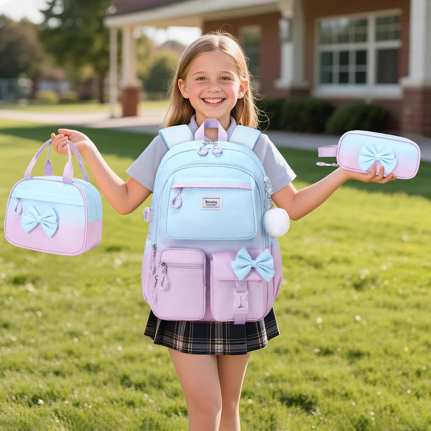 Bevalsa Backpack Girls Cute Bow School
