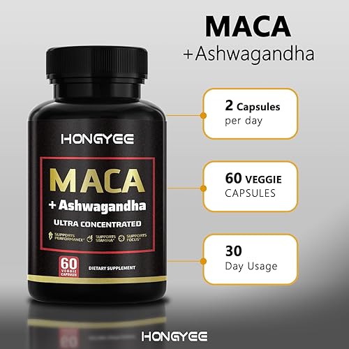 Miniatura 3 de Cápsulas de raíz de maca, extracto de raíz de ashwagandha, cápsulas para hombres y mujeres, maca negra Ashwagandha, 60 x 2 cápsulas vegetales