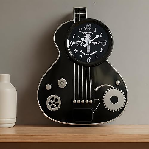 Miniatura 7 de Reloj de pared de guitarra de metal, decoración musical para amantes de la música, guitarristas de 16 pulgadas, profesores de música, estudio,