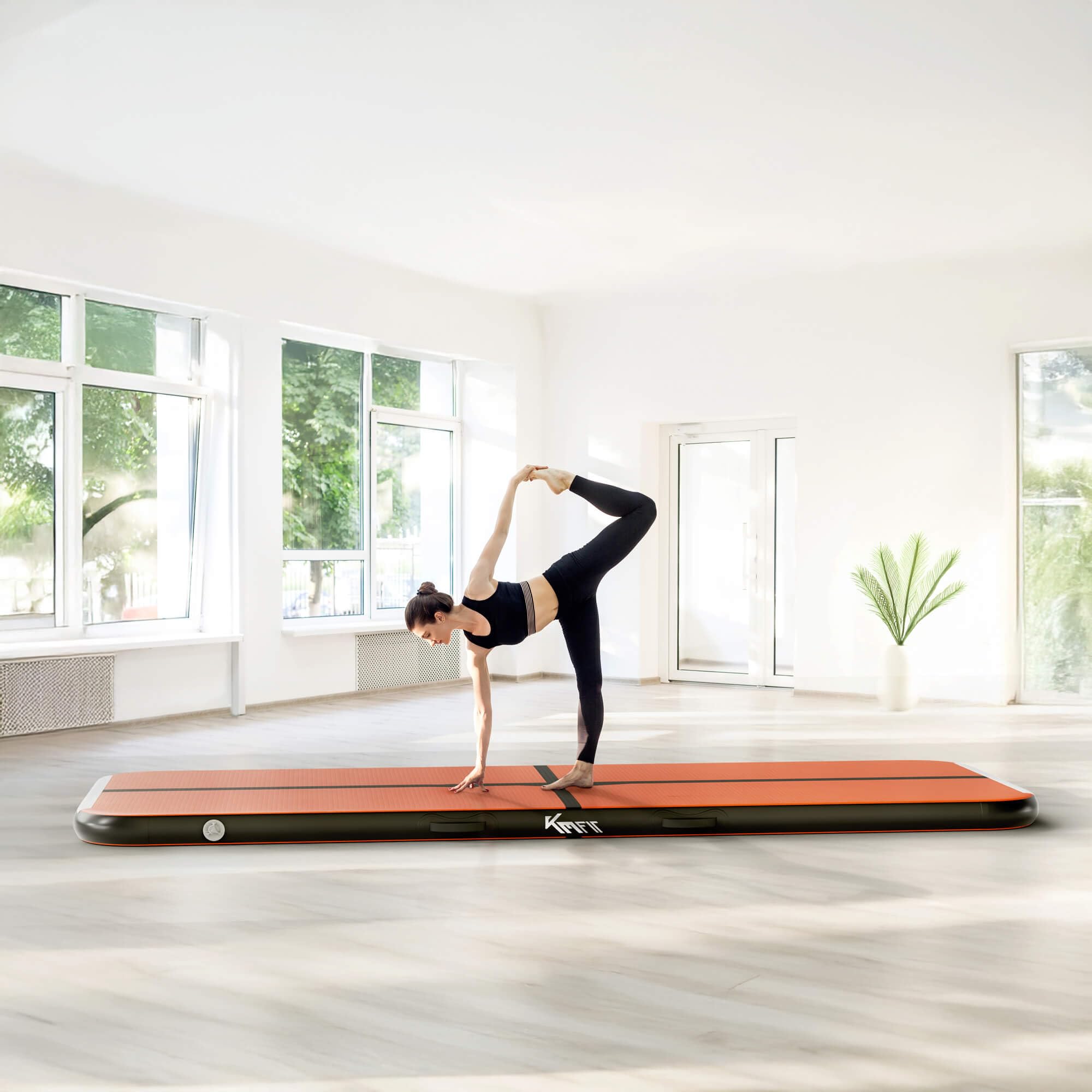 KM KM Fit Turnmatte Aufblasbar Airtrack Gymnastikmatte 4M Tumbling Matte Fitness-Matte inkl.Tragetasche, elektr.Luftpumpe&Flick-Set Yogamatte, Trainingsmatte UV-Beständig Turn- & Fitness