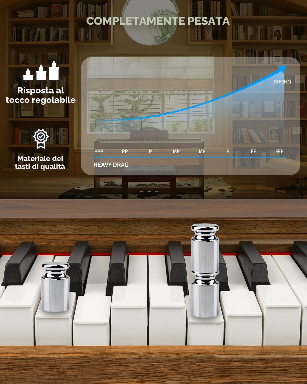 STRICH Pianoforte digitale a 88 tasti, tastiera ponderata con azione a martello, tastiera pianoforte elettrico a grandezza naturale con supporto mobile, altoparlanti 25 W x 2, supporta connessione