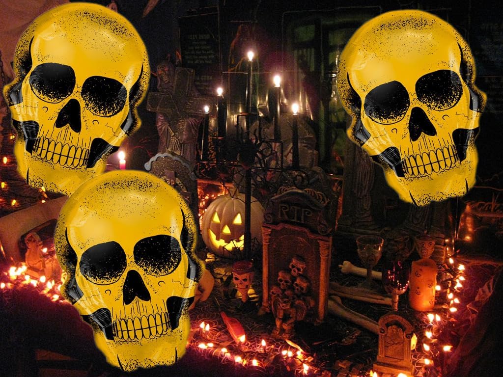 30.2" Halloween Skull Balloons - 8PCS Golden Skeleton Foil Balloon Halloween Day of Death Spooky Birthday Party Decoration Supplier - Image 4