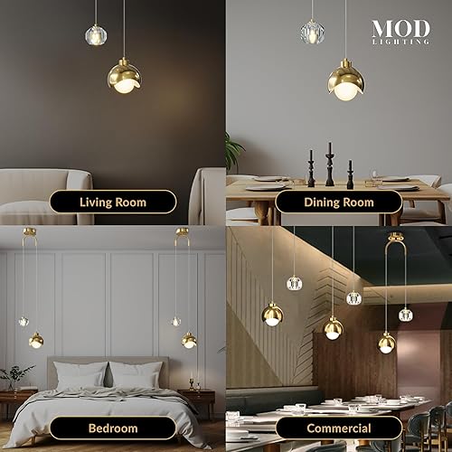 Miniatura 4 de MOD LIGHTING Diana - Lámpara colgante moderna, lámpara colgante ambiental perfecta para cocina, comedor, sala de estar y dormitorio, LED dorado y de