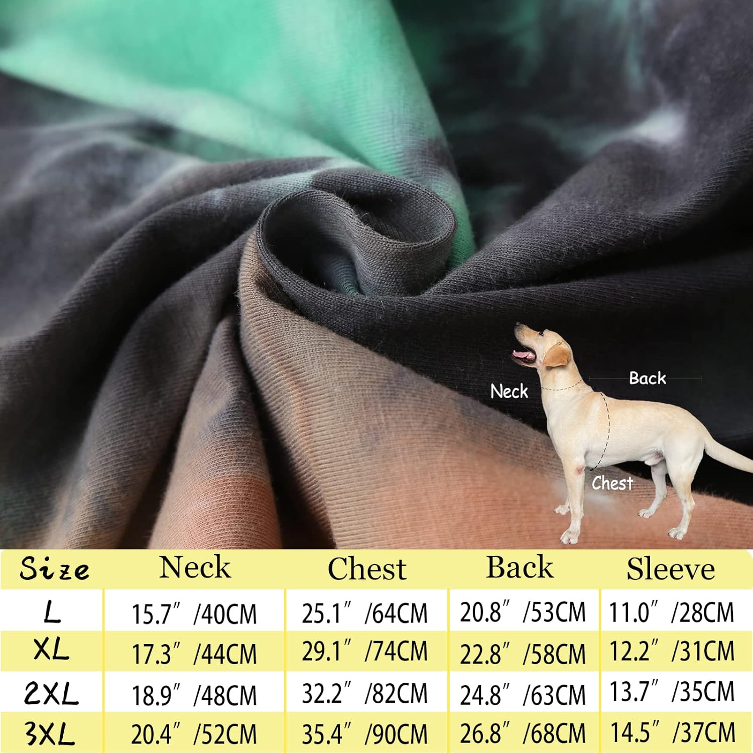 Dog Pajamas for Large Dogs Cotton Tie dye Pet Clothes Dog Onesie Jumpsuit Pet Sleeper Shirts Full Coverage Dog pjs (3XL, GreenOrange)
