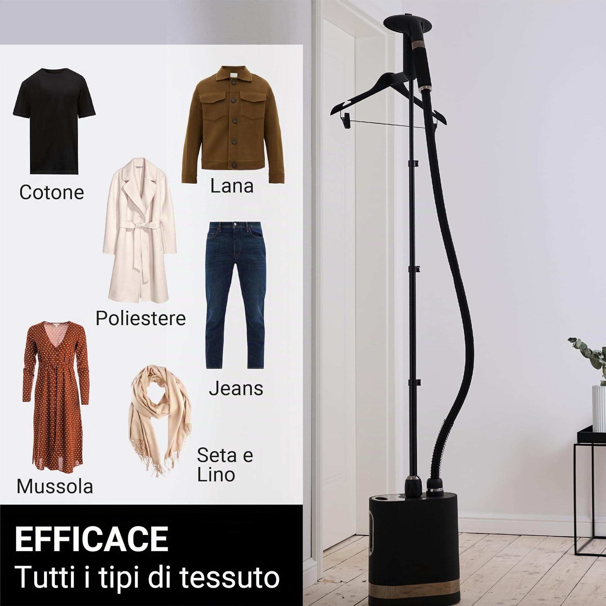 SteamOne Stilys SY70SB Ferro da stiro a vapore 2000 W 42 g/min Steamer verticale Autonomia 1H Pronto all'uso 60 secondi Start&Stop Spegnimento automatico Anticalcare