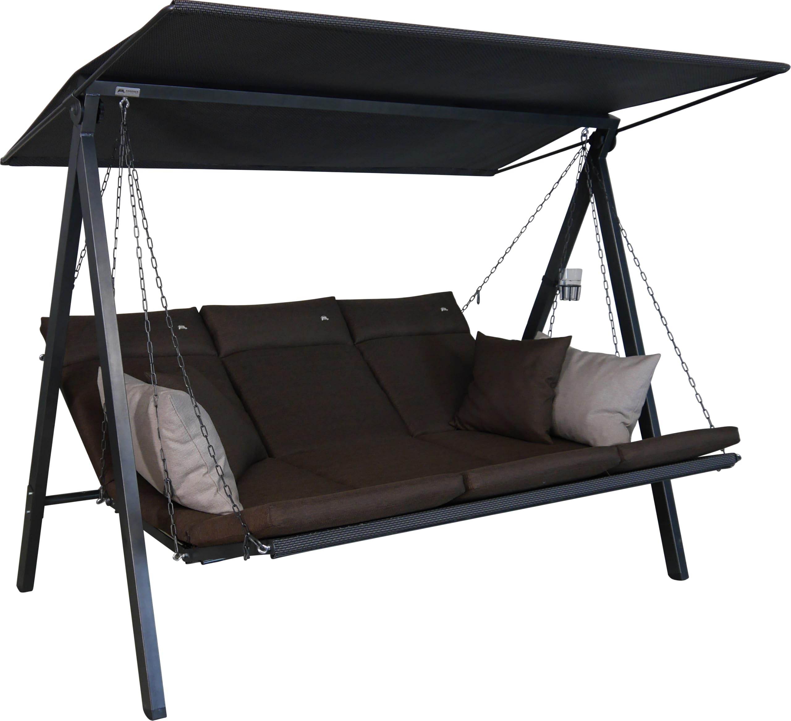 ANGERER Hollywoodschaukel Lounge Smart – Schaukel zum Sitzen, Liegen & Entspannen, inkl. Bett-Funktion, einfache Montage, Made in Germany, hochwertiger Stoff, Braun