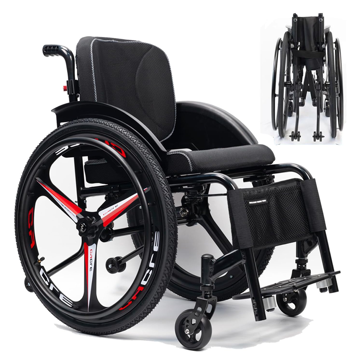 Silla de ruedas deportiva todo terreno, plegable, ultraligera, capacidad de peso de 220 libras con ruedas traseras de liberación rápida, opciones de asiento de 38 cm/42 cm para adultos activos
