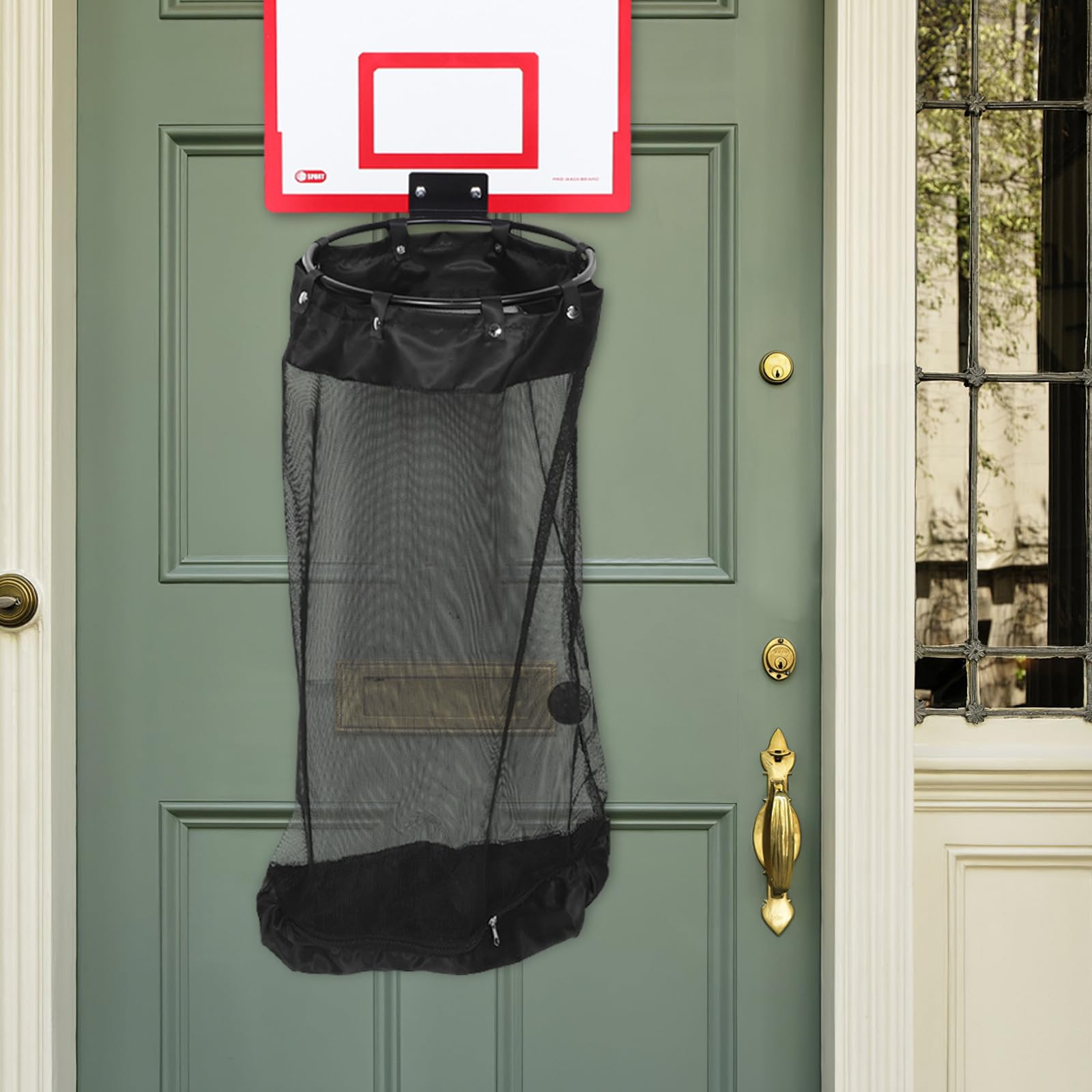 Tofficu Cesto Portabiancheria senza Necessità di Forare da Appendere a Porta con Canestro da Basket in Legno e Rete, Ventilazione Ottimale per Camera da Letto e Dormitorio