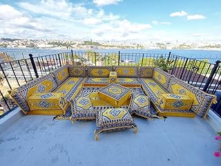 U Shaped Yellow Sectional Sofas, Floor Cushions, Arabic Floor Sofa Set, Garden Pallet Sofa, Arabic Majlis, Pouffs Turkish Floor Seating Set (U Sofas Only)