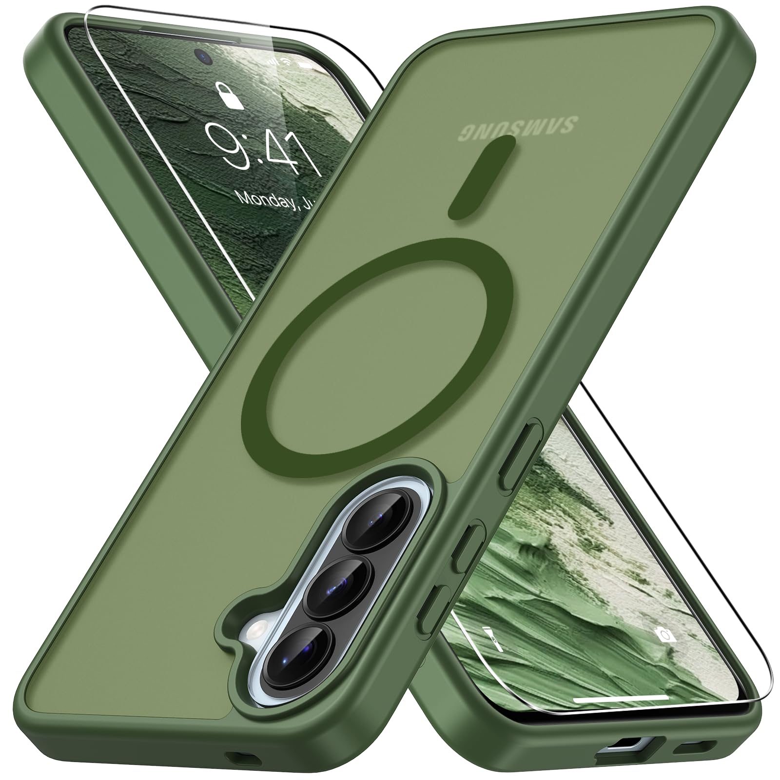 Vansdon Magnetisch für Samsung Galaxy A57 5G Handyhülle-Salbeigrün | Inkl. 1 Schutzglas, Magsafe-kompatibel, Fallschutz nach Militärstandard, transluzente matte Rückseite, stoßfeste Handyhülle