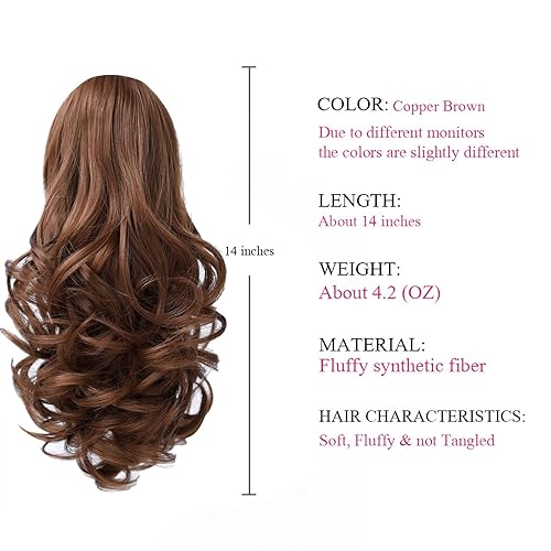 Miniatura 7 de SYXLCYGG Clip para cola de caballo, extensiones de cola de caballo marrón, onduladas, 14 pulgadas, 4.3 onzas, pelo sintético para mujer, fácil de