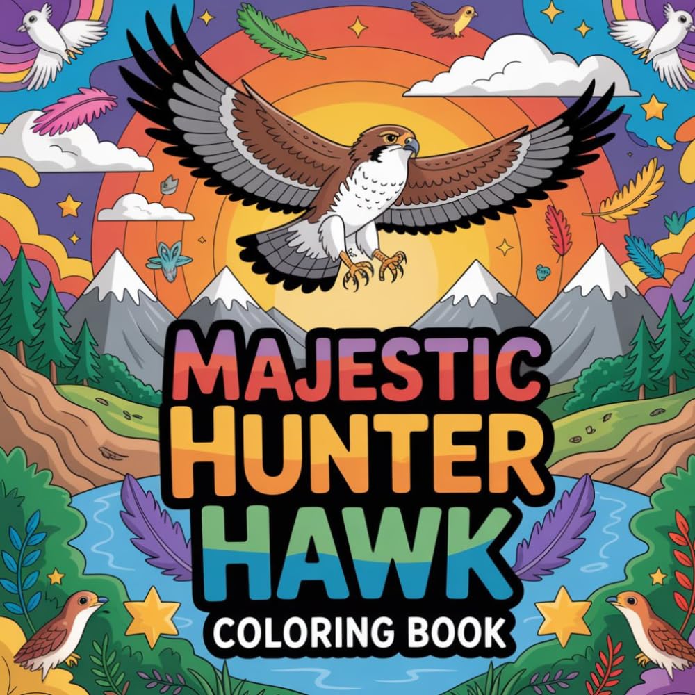 Majestic Hunter Hawk Coloring Book: hawk wild bird relaxation women coloring book, hawk flying predator stress relief kids book, hawk raptor focus ... wildlife relaxation adults color book simple