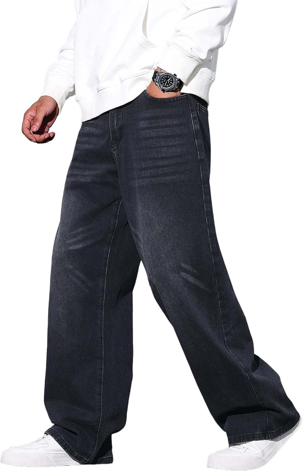 Mens Baggy Jeans Loose Fit Denim Jeans Wide Leg Hip Hop Pants Y2K Skater Trousers Streetwear