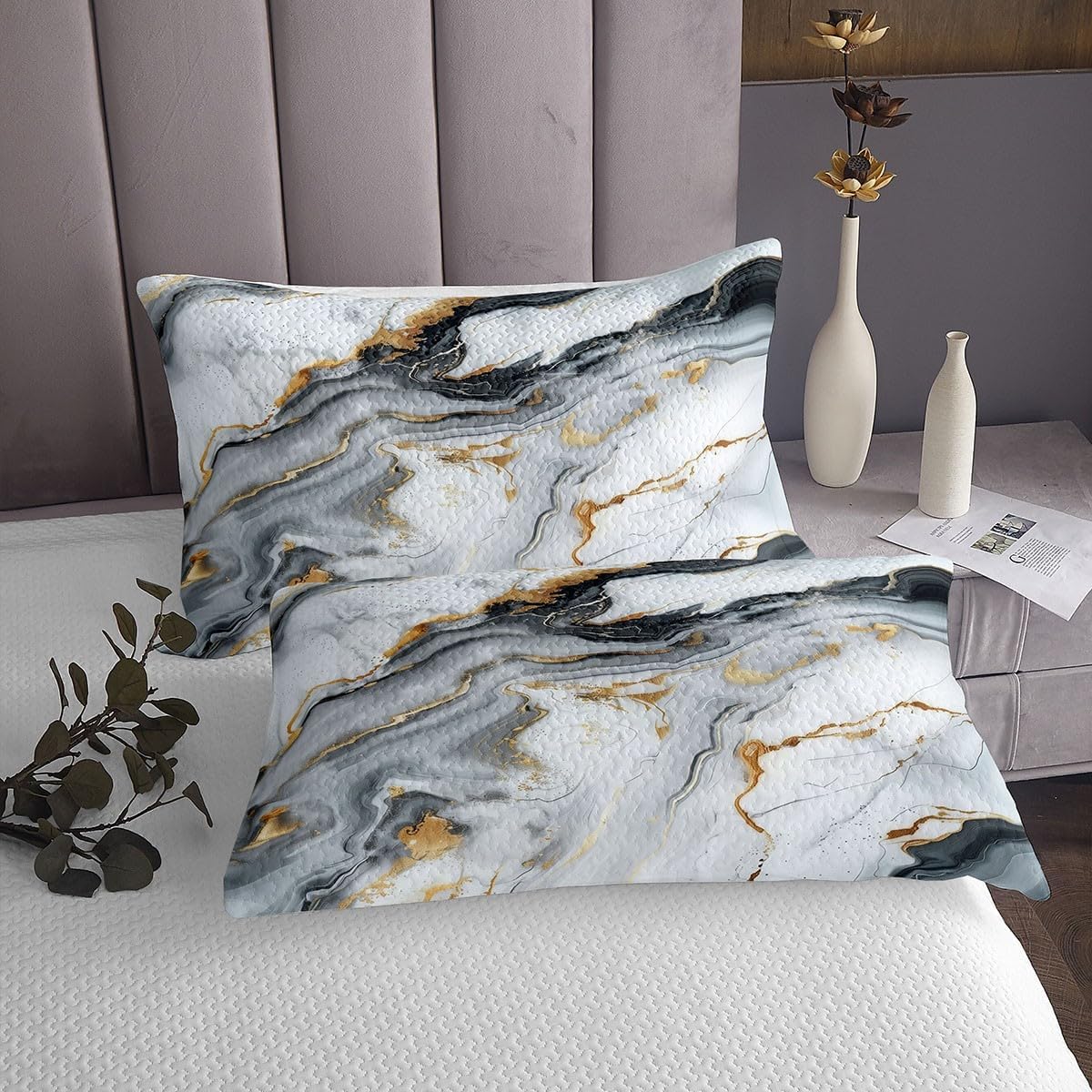 Artwork Glitter Print Bedspread King,Marbling Abstract Stone Texture Quilted Coverlet 3pcs for Adults Teens Room Decor,Marble Print Soft Breathable Bedding Quilt