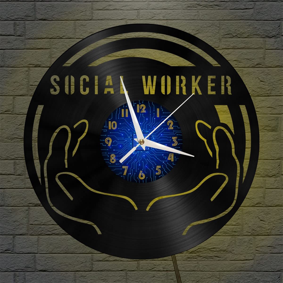 Horloge murale en vinyle 12 pouces avec LED pour travailleur social décor noir