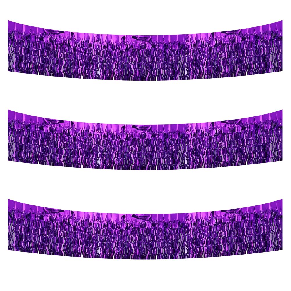 BEISHIDA 3 Pack Purple Wavy Foil Fringe Garland 30ft Tinsel Wall Decor