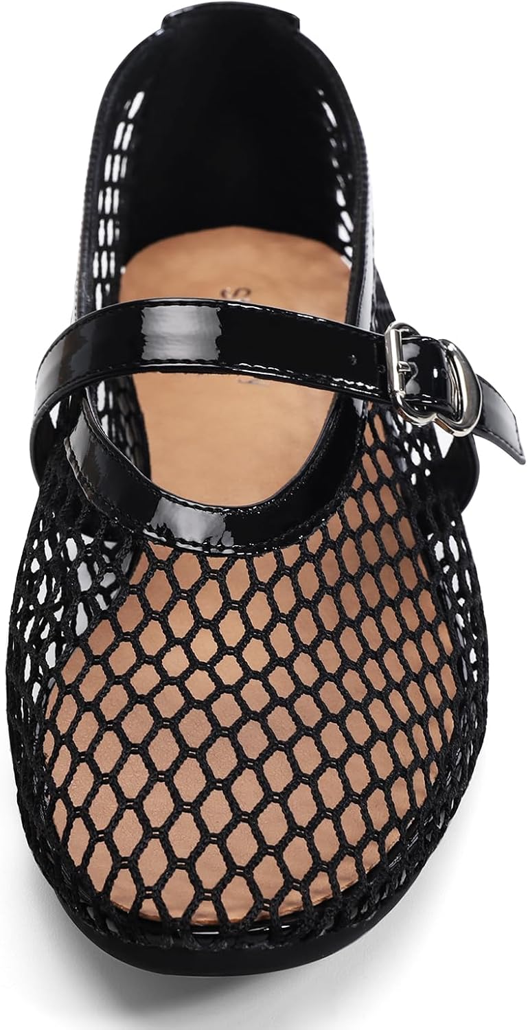 Mesh Ballet Flats for Women Adjustable Strap Mary Jane Flats Casual Office Shoes - Image 2