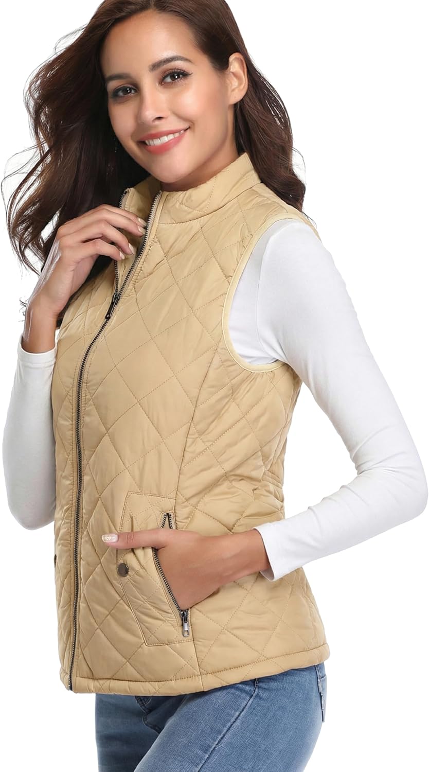Fuinloth Women's Lightweight Warm Puffer Quilted Vest - 4-Pockets Stand Collar Zip Gilet, Fall Winter Outerwear - Image 2