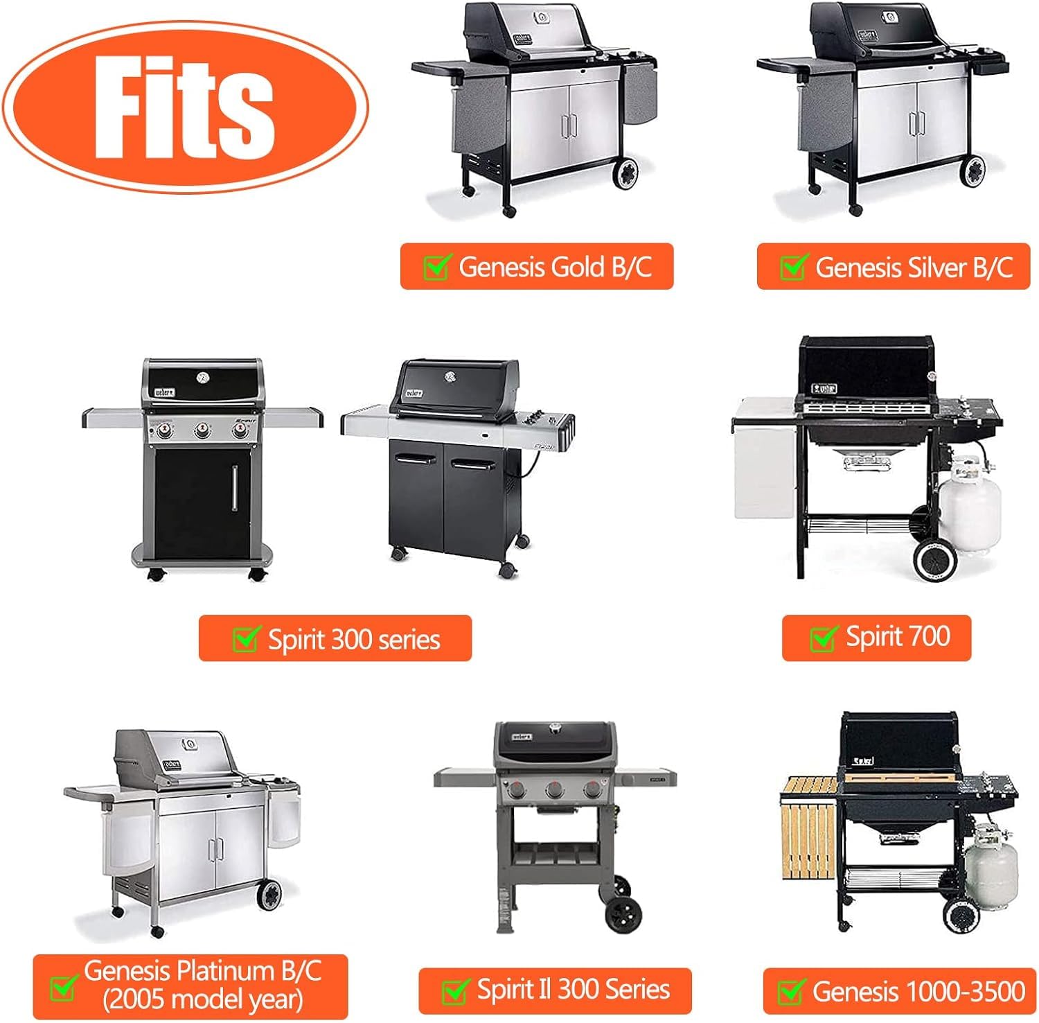 GFTIME 44,5 x 30,2 cm 7638 Griglie in ghisa per barbecue Weber Spirit I & II E/S-310 320 330 (con pulsanti di comando anteriori), Genesis 1000-5000, Genesis Gold/Silver/Platinum B/C, 7527 7639 Griglia