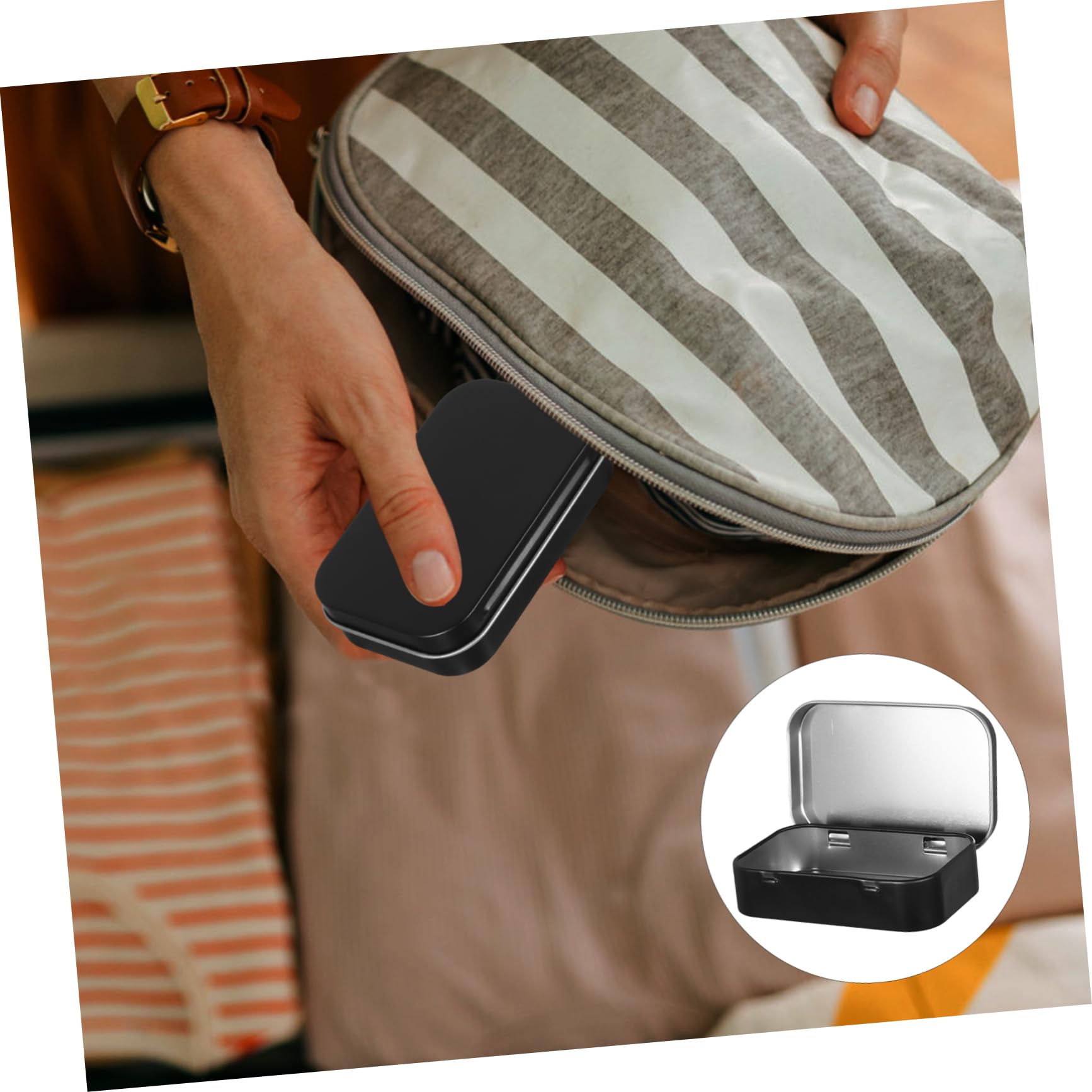 ORFOFE 10pezzi Scatola Cerniera Per Carte Da Gioco Contenitore Metallo Quadrato Nero Organizer Per Carte Collezionabili Scatola Immagazzinaggio Decorativo Per Casa e Viaggio