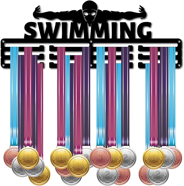 CREATCABIN Porte-Médaille de Natation Sport Athlète Mots Récompenses Présentoir Mural Support de Cintre Décor pour Champions Badge 3 Rung Médaillé Gymnastique Plus de 60 Médailles Jeux - 2