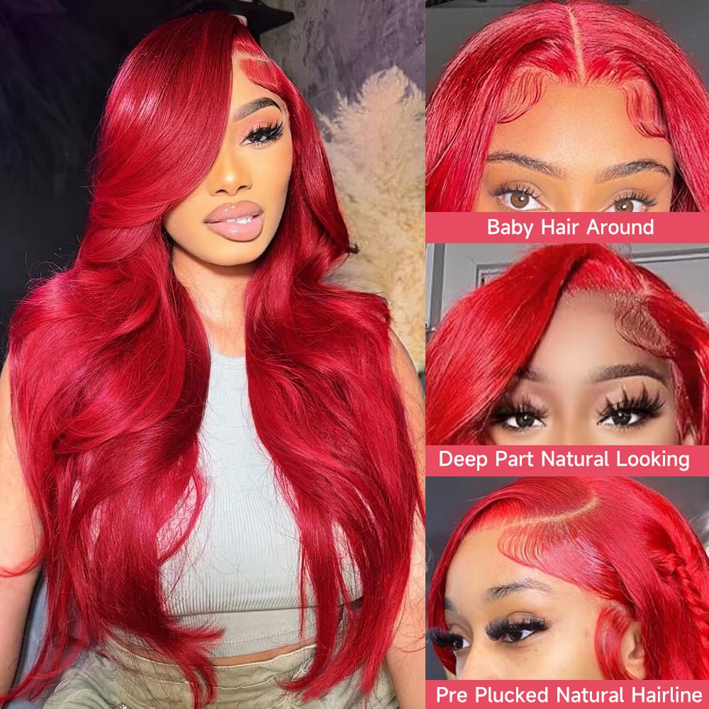 Amazon.com : Loyom Red Lace Front Wigs Human Hair Pre  display picture 1