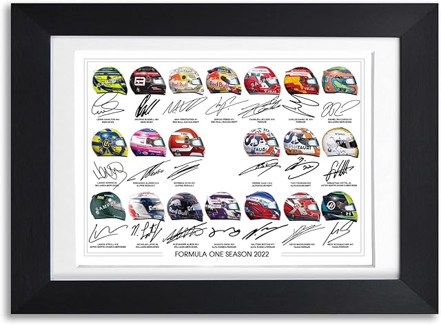 Formula One F1 Drivers 2022 Season Signed poster print framed picture photo autograph gift helmets (BLACK FRAMED & MOUNTED)