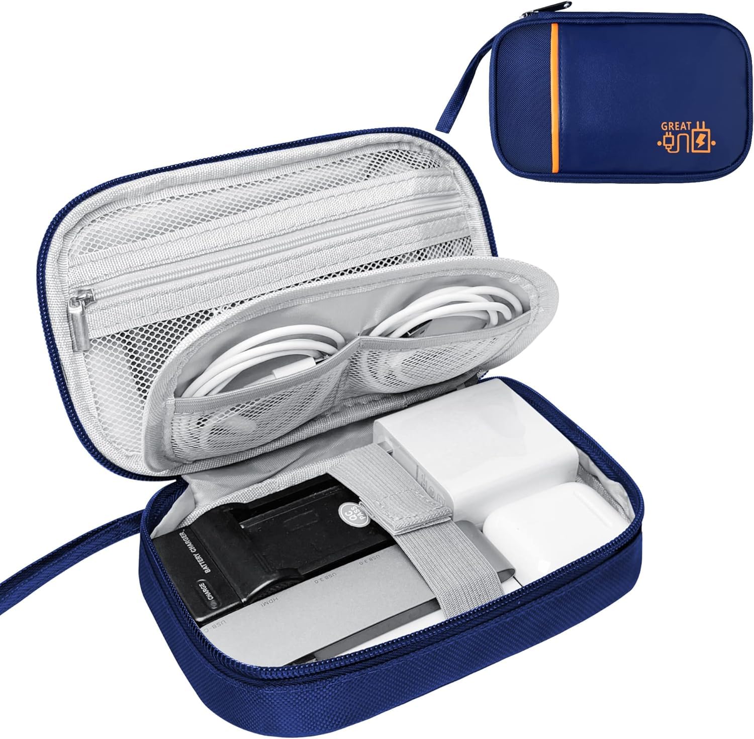 polymer Mini (18 X 11 X 4 Cm) Gadget Organizer Bag For Travel, Hard Disk Pouch Case For Earphone, Pen Drive, Cables, Wire, Power Bank, Hdd Etc - Mini - Navy Blue