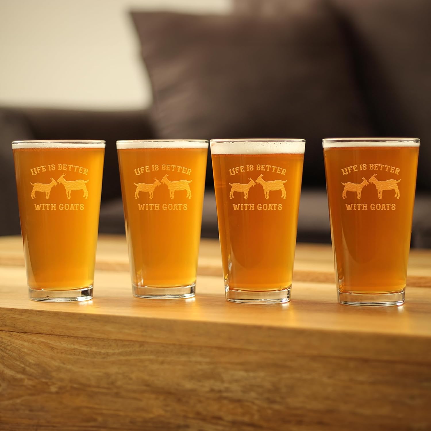 Life is Better With Goats - Goat Pint Glass for Beer - Unique Funny Farm Animal Themed Decor and Gifts - Set of 4-16 Oz