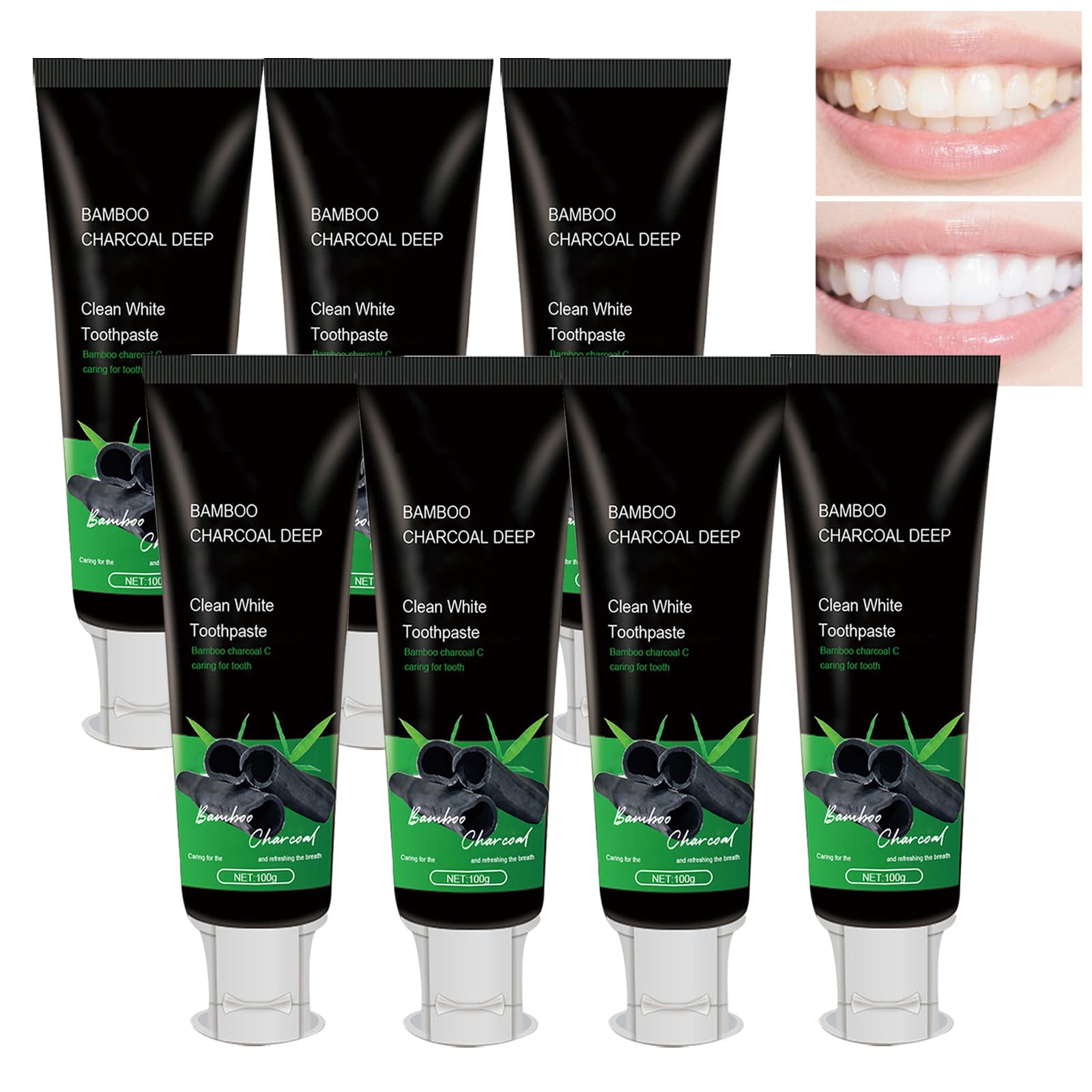 Dentifricio Sbiancante Al Carbone Di Bambù Kicklo, Dentifricio Al Carbone Di Bambù Per La Pulizia Profonda, Schiuma Dentale, Sbiancamento Dei Denti E Rinfresco Alito (7pcs)