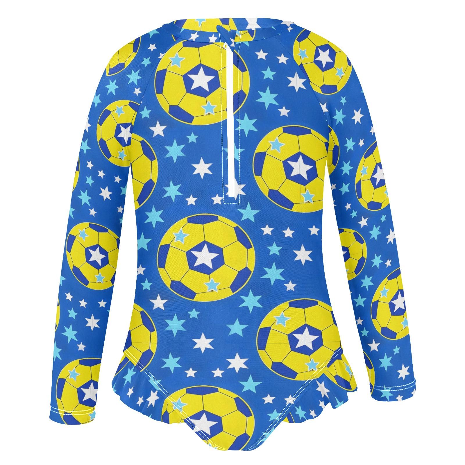 ALAZA Swimsuit for Girls Long Sleeve Rashguard Bathing Suit Yellow Soccer Star Quick Dry 4T