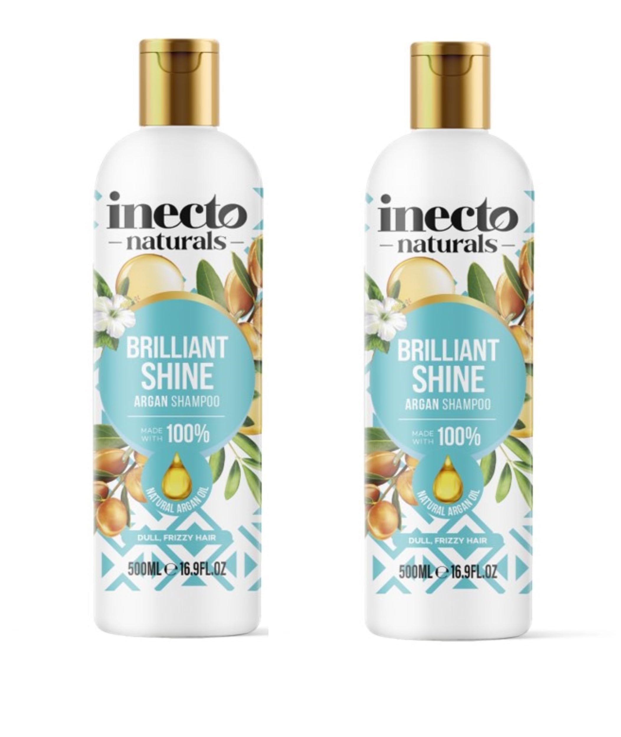 Bundle of Inecto Natural Argan Shine Shampoo 500ml + Inecto Natural Argan Shine Conditioner 500ml, Rich & Nourishing Pure Argan Oil for Beautiful Healthy Shine, for Dull Damaged Hair