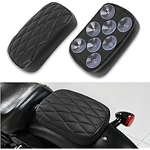 DREAMIZER Motorcycle Leather Pillion Rear Passenger Pad Seat 8 Suction Cups Black Liamond Rectangular Seat Compatible with Harley Cruiser Chopper Custom Dyna Sportster Softail Touring XL883 1200 48